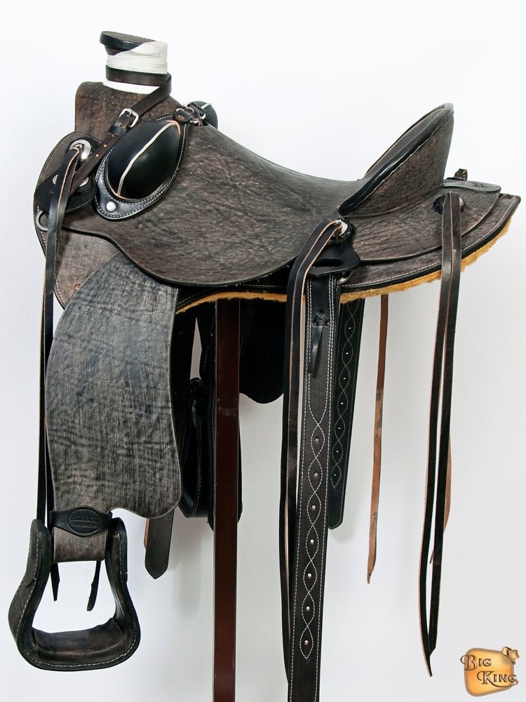 Traditional Handcrafted Antique Black Wade Ranch Roping Saddle With Exquisite Tooled Leather