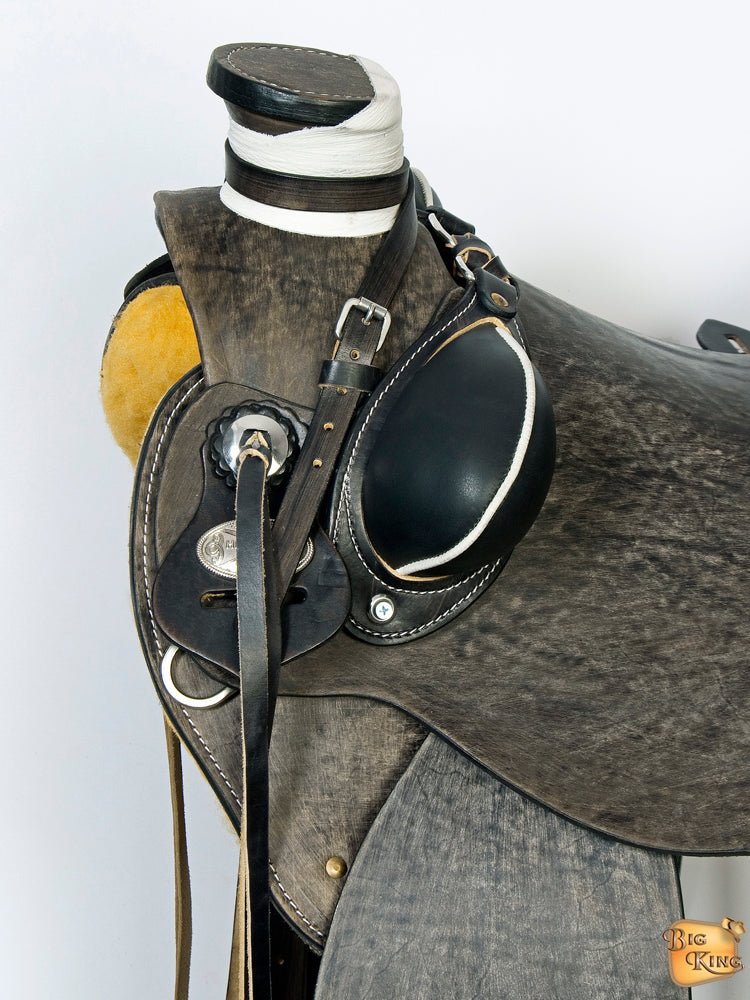 Traditional Handcrafted Antique Black Wade Ranch Roping Saddle With Exquisite Tooled Leather