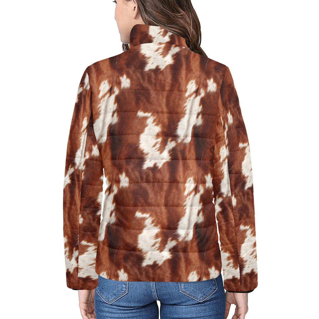 Brown Cow Print Women's Puffy Bomber Jacket by Baha Ranch Western Wear - product image 2