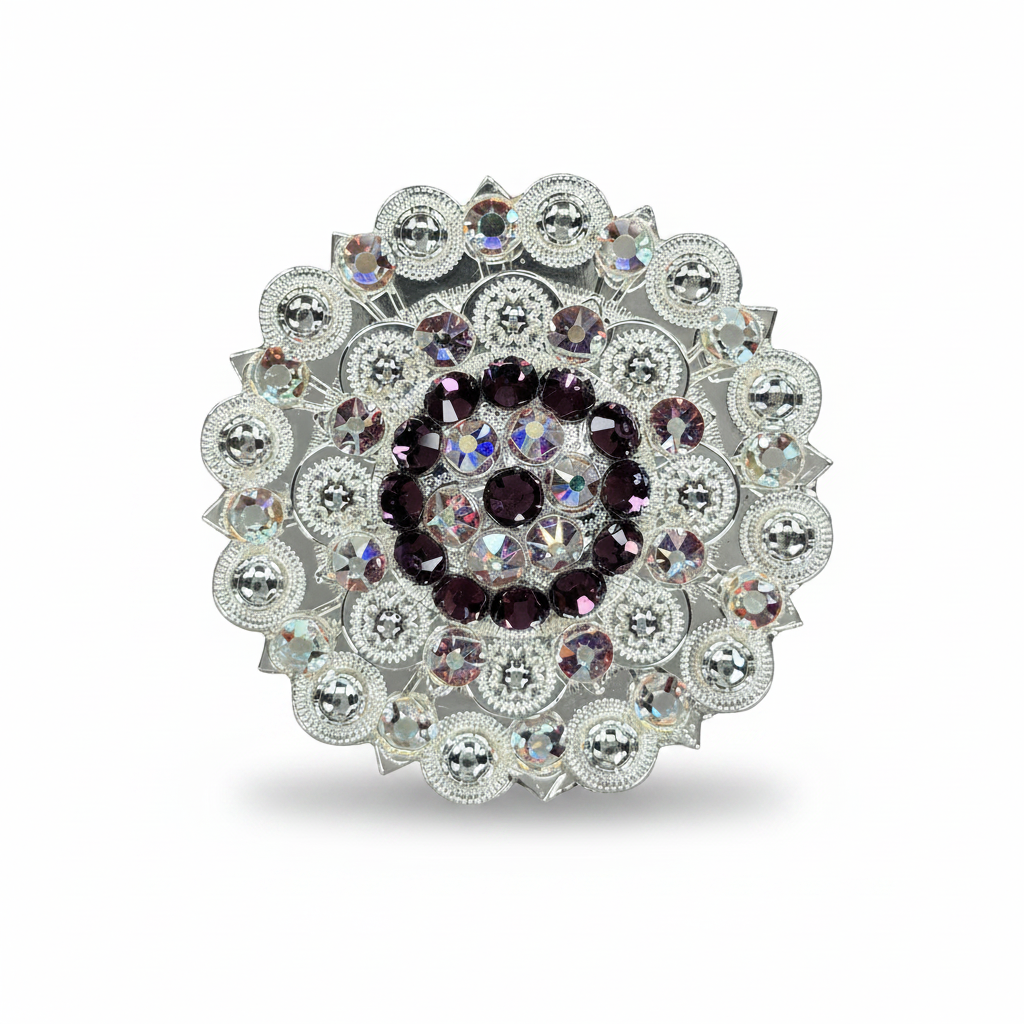 Bright Silver Amethyst - AB Crystal Conchos | Sizes 1"- 3" | Buckles | Saddle Set | Leather Rosettes | Slide — view 5