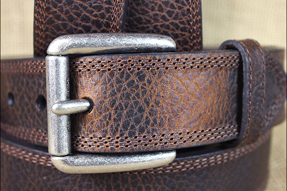 M&F Western Leather Belt Ariat Working Men Textured Triple Stitched Brown