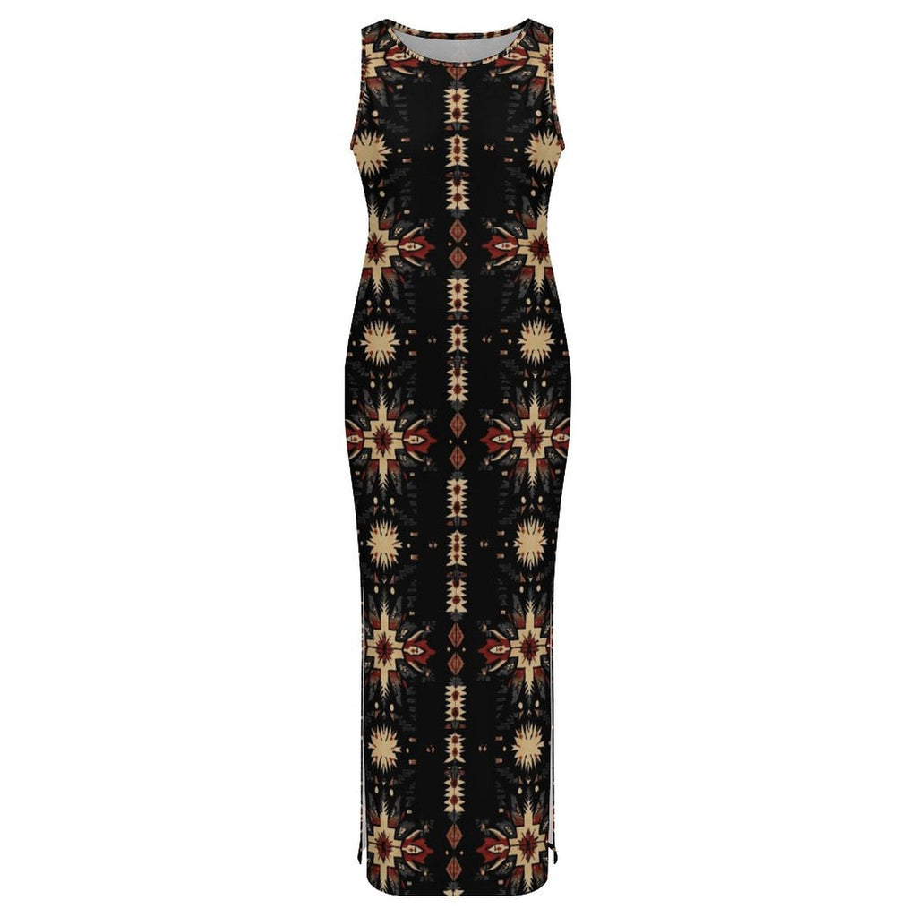 Baha Ranch Black and Tan Aztec Bodycon Side Slit Western Maxi Dress by Baha Ranch Western Wear - product image 3