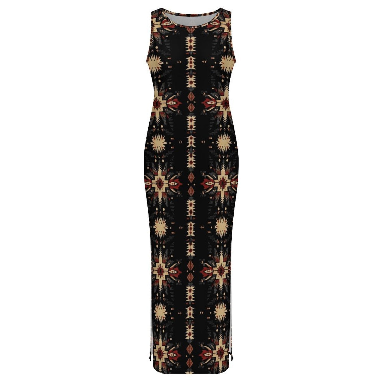 Baha Ranch Black and Tan Aztec Bodycon Side Slit Western Maxi Dress by Baha Ranch Western Wear - product image 3