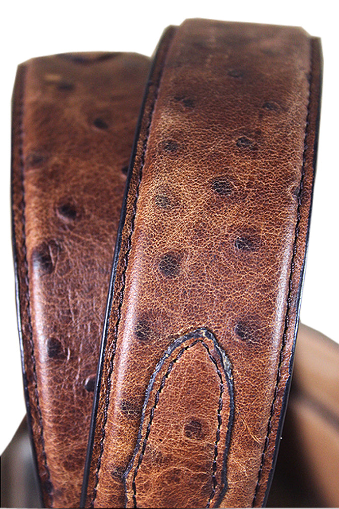 3D Mens Ostrich Print Leather Belt Removable Silver Buckle