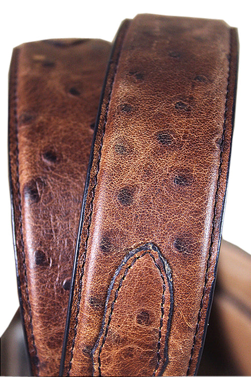 3D Mens Ostrich Print Leather Belt Removable Silver Buckle