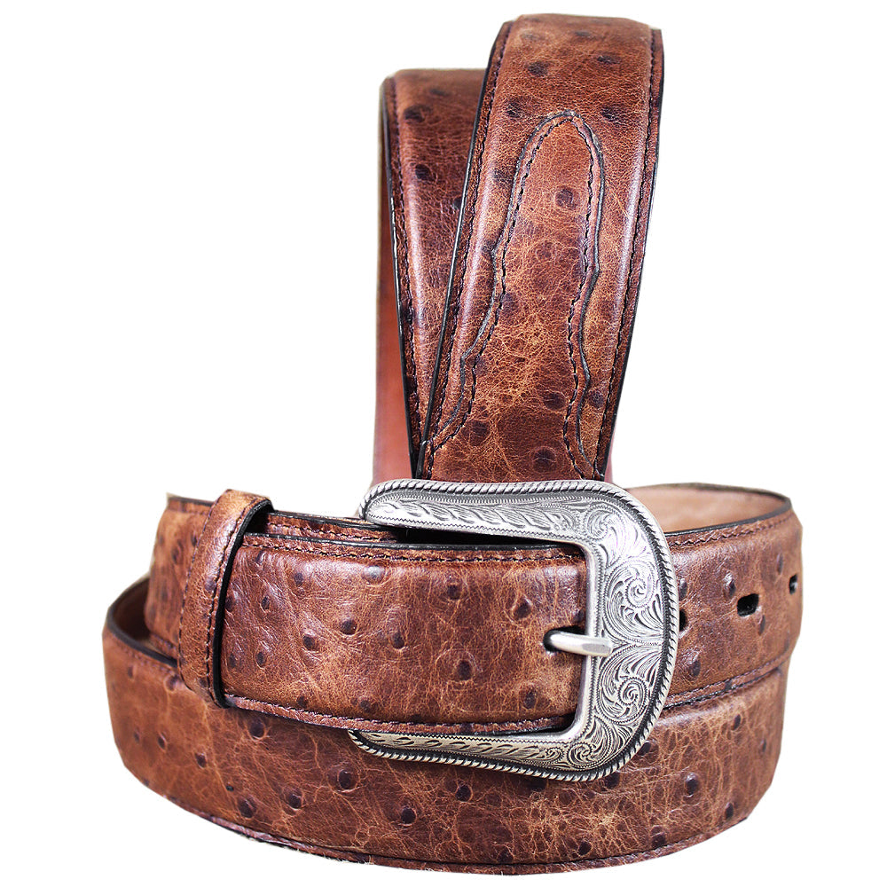 3D Mens Ostrich Print Leather Belt Removable Silver Buckle