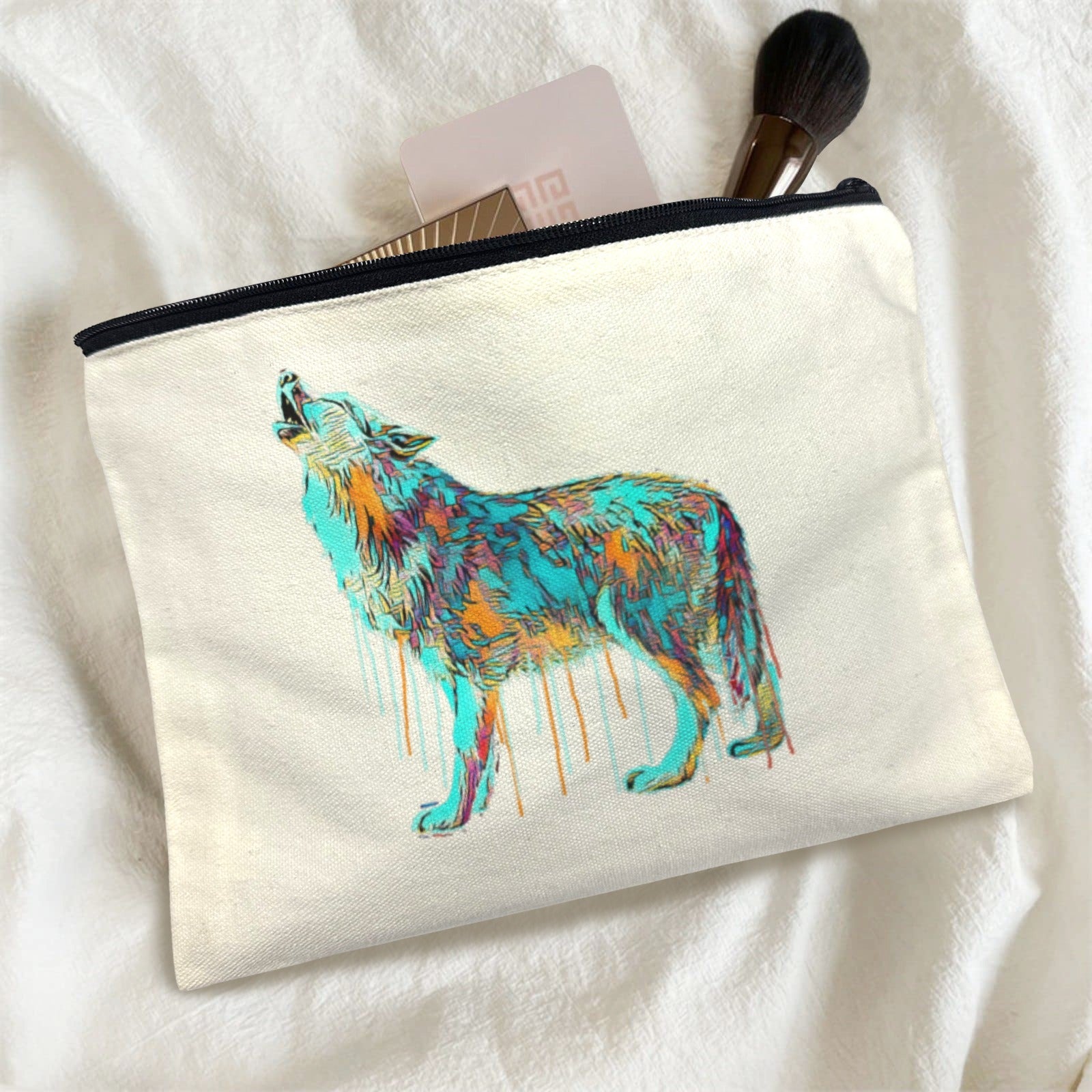 Baha Ranch Watercolor Wolf Cosmetic Bag Pack of 5 Made in America by Baha Ranch Western Wear