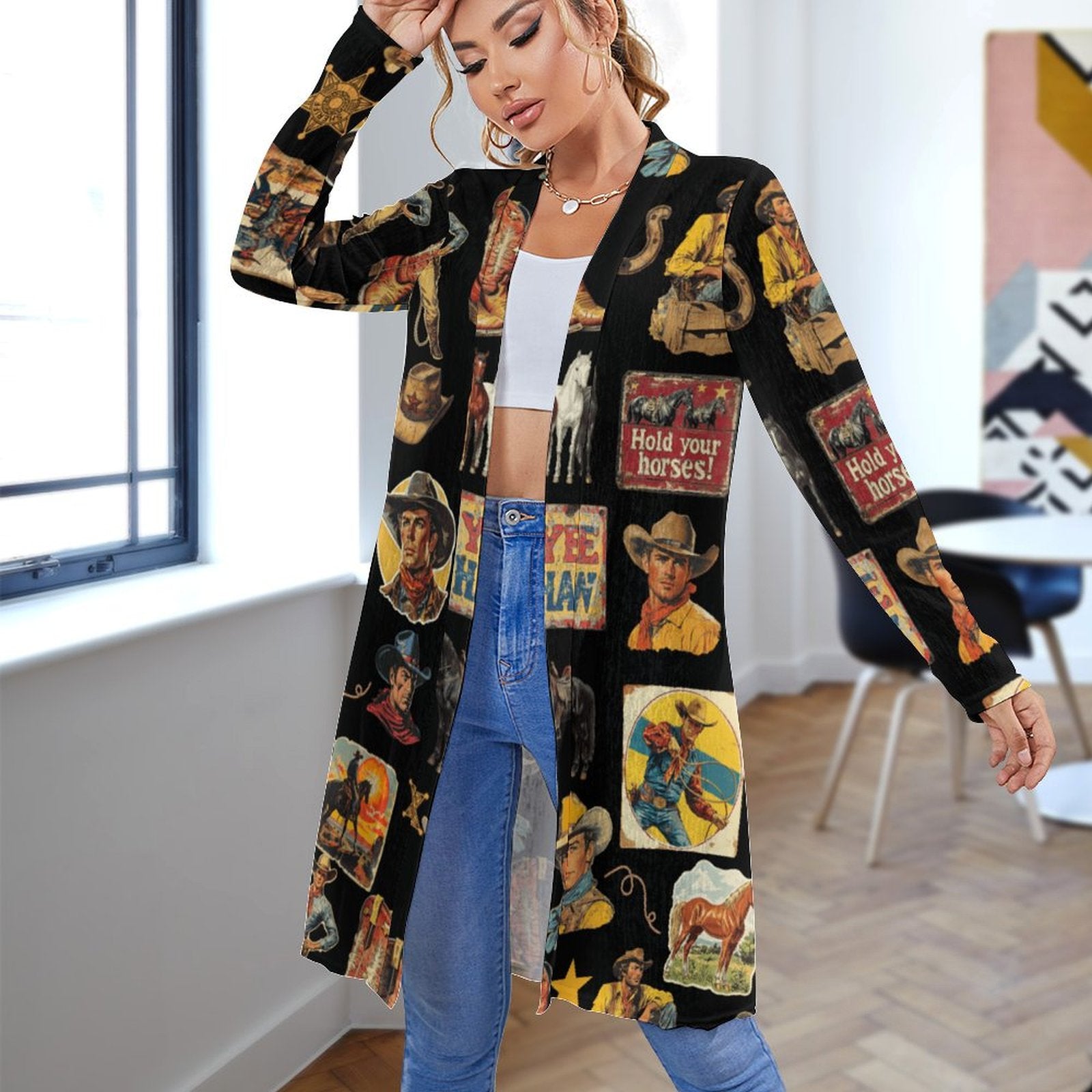 Baha Ranch Vintage Cowboy Collage Western Lightweight Cardigan by Baha Ranch Western Wear - product image 6