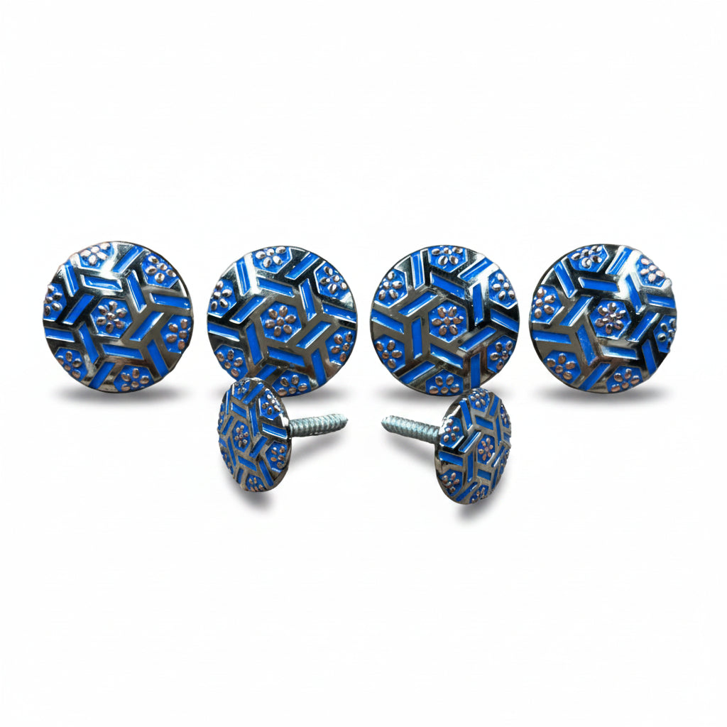 Antique Silver Blue Geometric Saddle Set SSW236 — view 2
