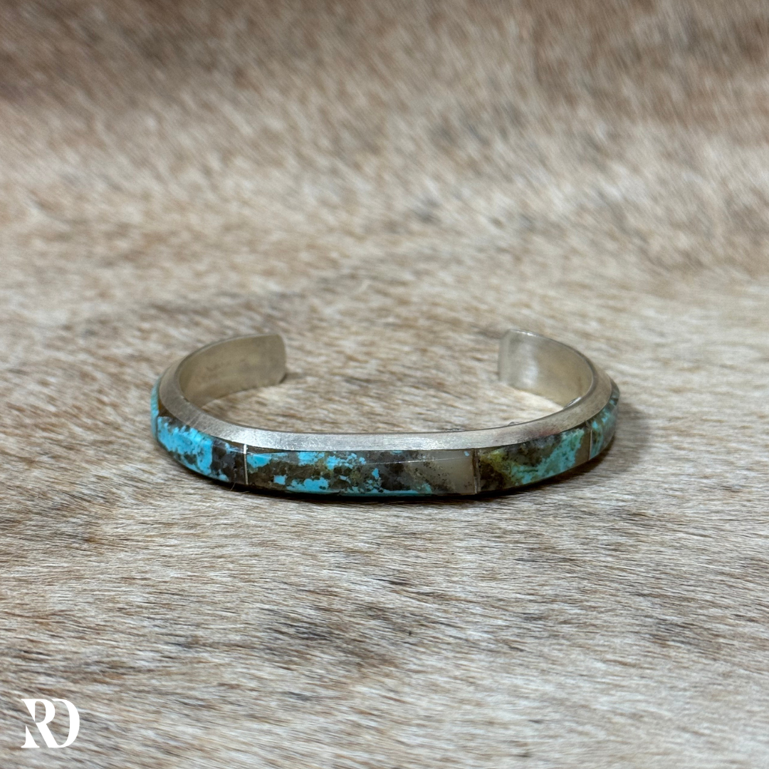 Kingman Turquoise Inlay Cuff By Brandon Etcity