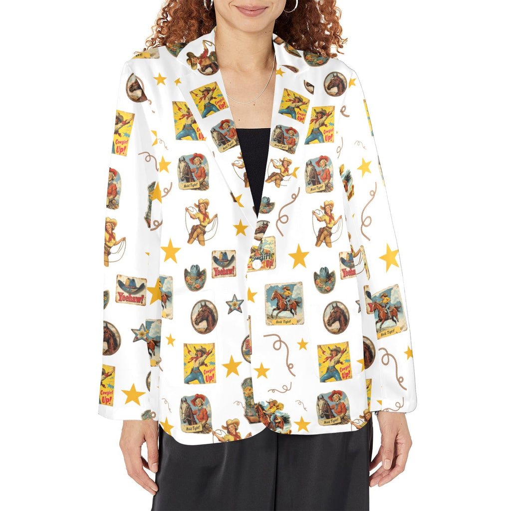 Baha Ranch Vintage Cowgirl Collage Women's Western Blazer in White by Baha Ranch Western Wear