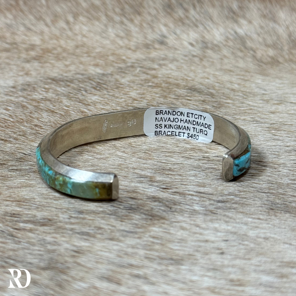Kingman Turquoise Inlay Cuff By Brandon Etcity — view 2