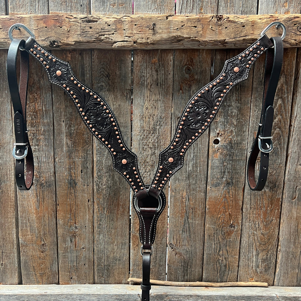 Dark Oil Floral Tooled with Copper Dots Tack Sets — view 3