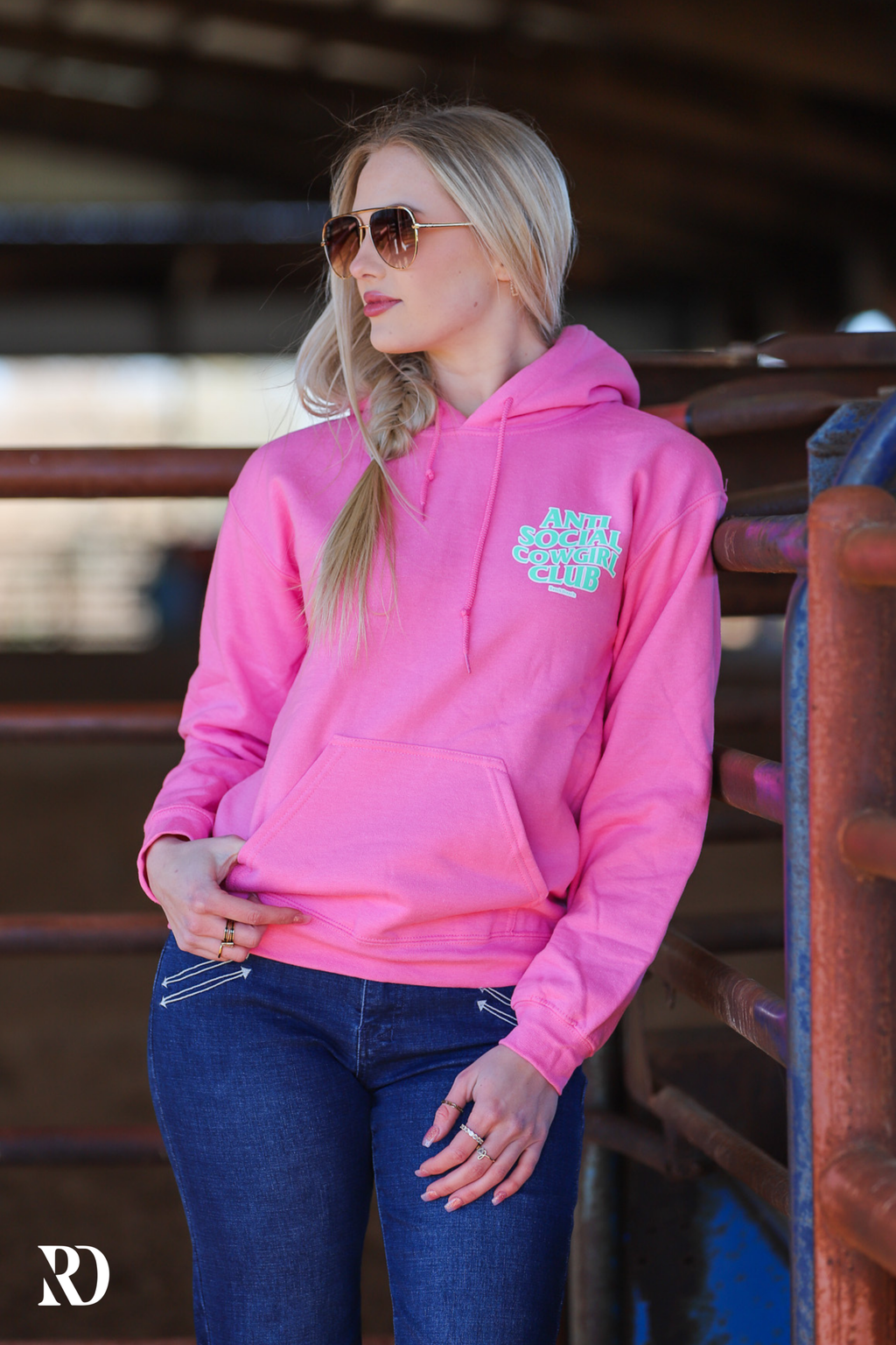Anti Social Cowgirl Club Hoodie - Neon Pink