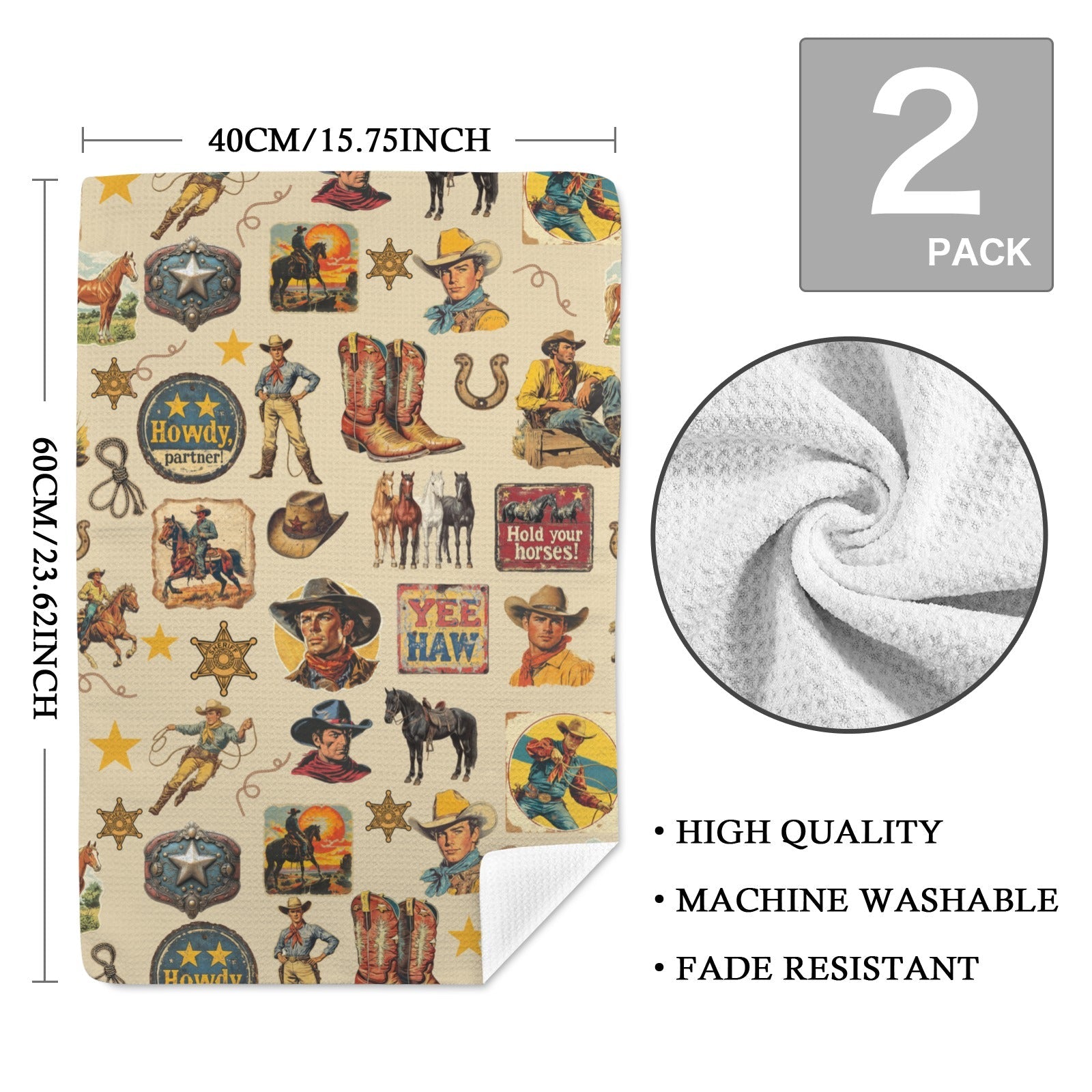 Baha Ranch Vintage Cowboy Collage Set of 2 Dish Towels Made in America by Baha Ranch Western Wear - product image 2