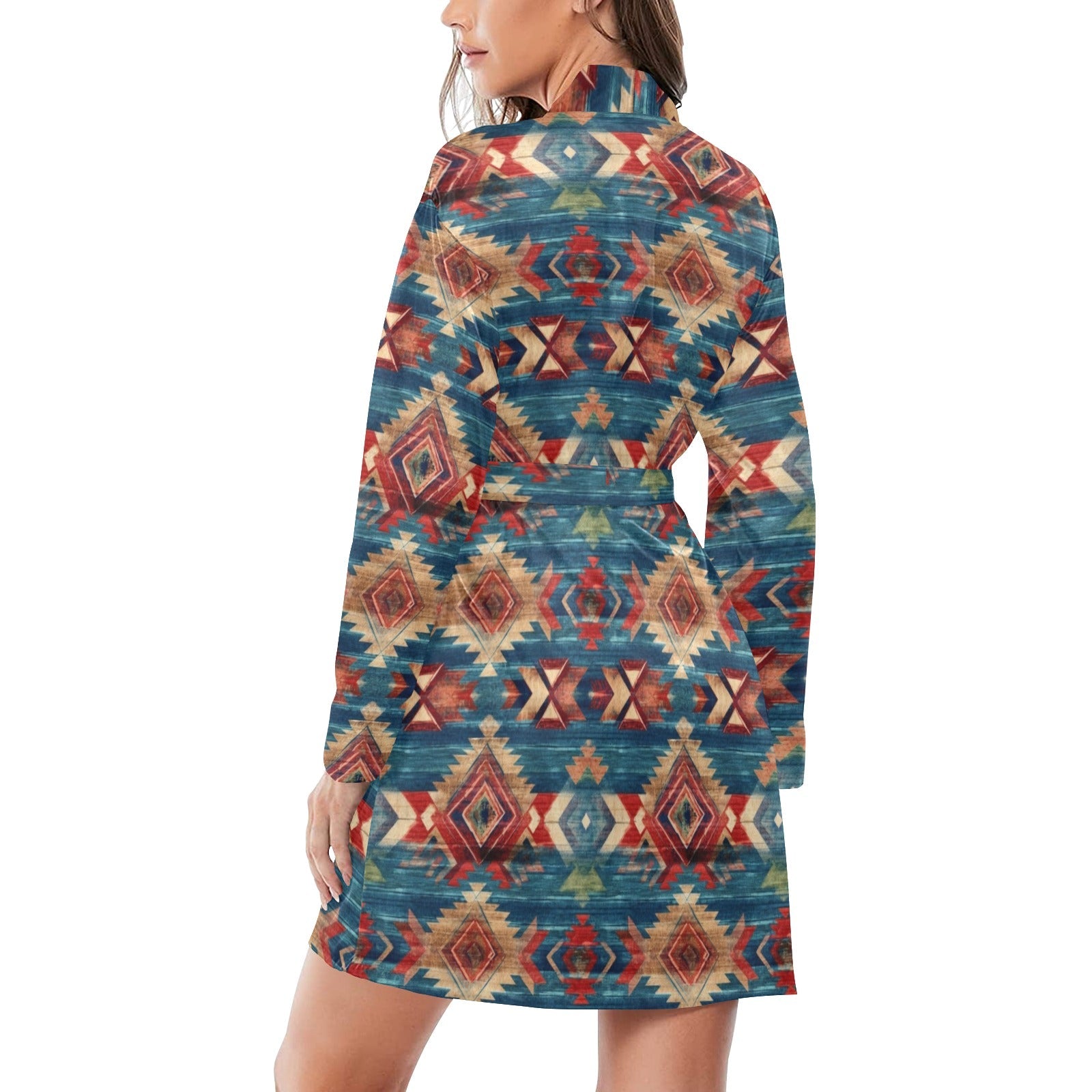 Baha Ranch Blue Aztec Women's Long Sleeve Belted Satin Feel Dressing Lounge Robe by Baha Ranch Western Wear - product image 2
