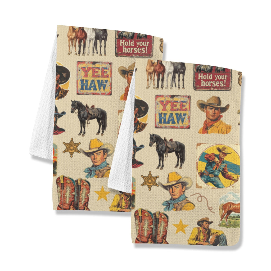 Baha Ranch Vintage Cowboy Collage Set of 2 Dish Towels Made in America by Baha Ranch Western Wear