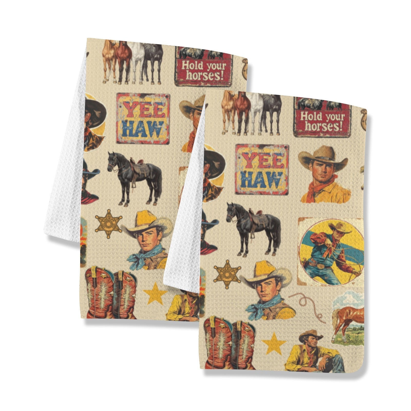 Baha Ranch Vintage Cowboy Collage Set of 2 Dish Towels Made in America by Baha Ranch Western Wear