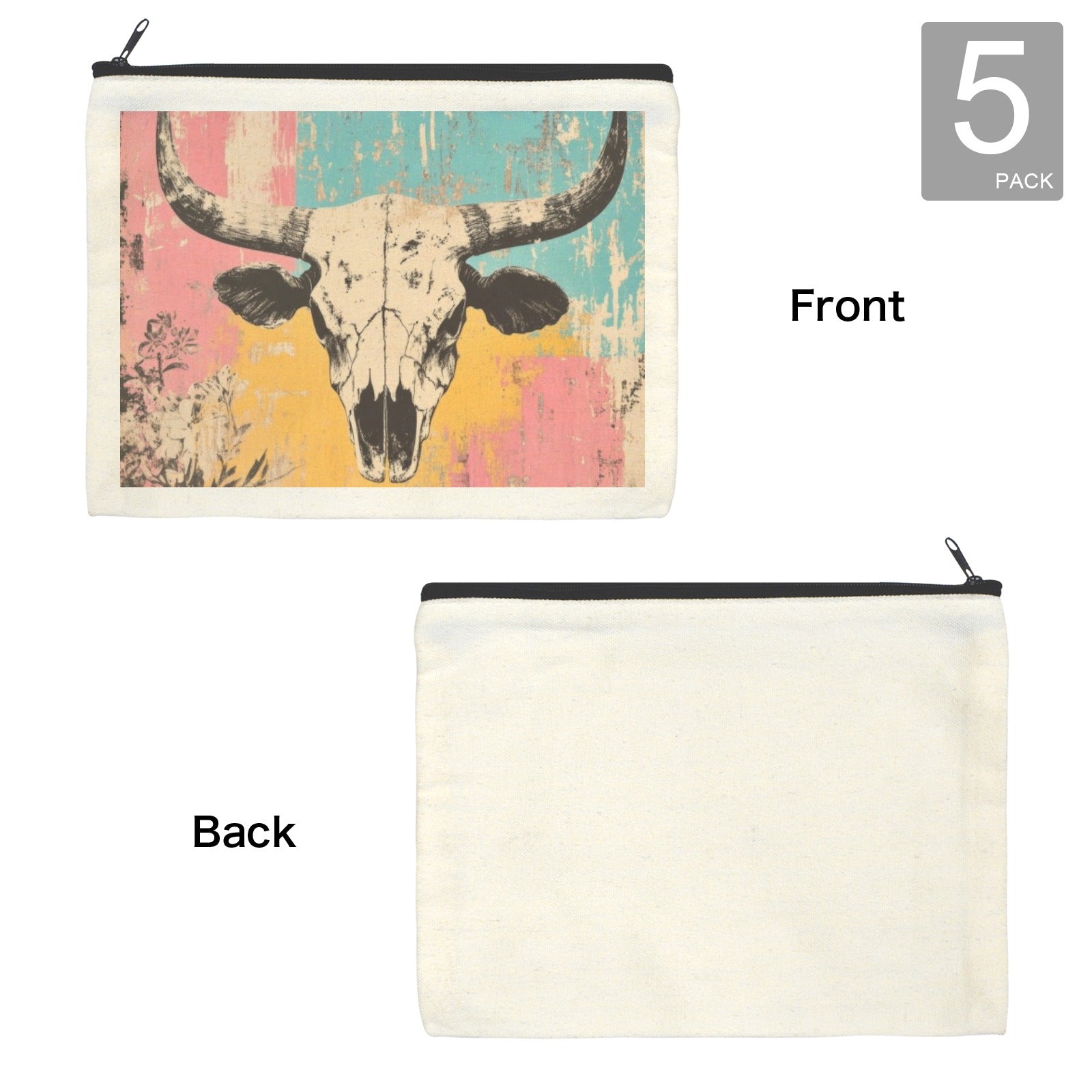 Baha Ranch Pop Western Skull Cosmetic Bag Pack of 5 Made in America by Baha Ranch Western Wear - product image 4