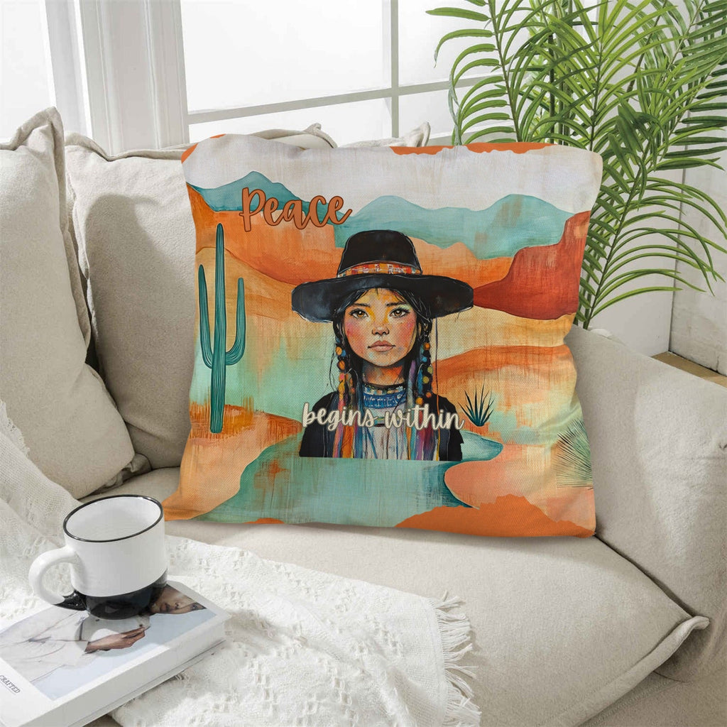 Baha Ranch Native Peace Begins Within Throw Pillow Case Made in America by Baha Ranch Western Wear