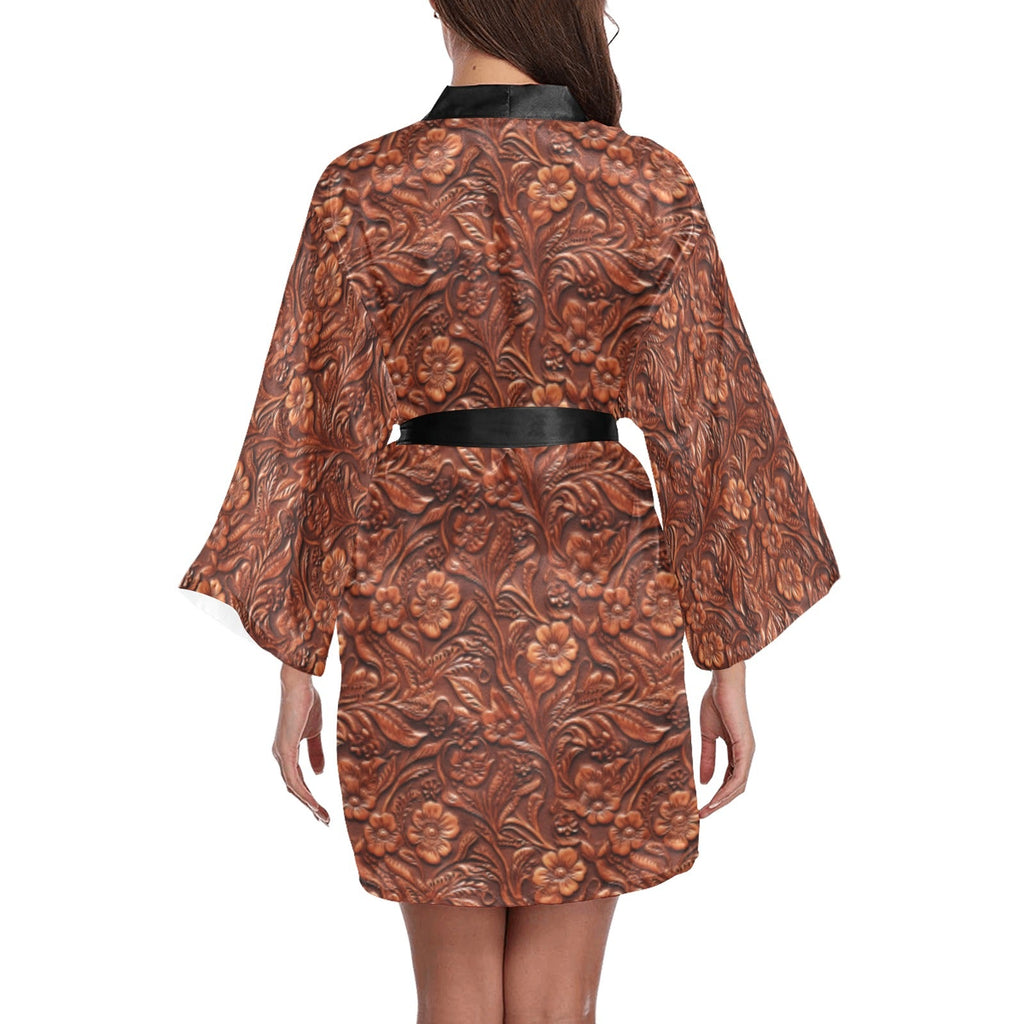 Baha Ranch Tooled Leather Print Women's Lounge Kimono Robe by Baha Ranch Western Wear - product image 2