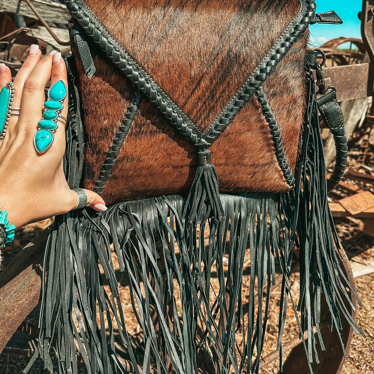 The Xia - Brindle Cowhide Fringe | Purse — view 3