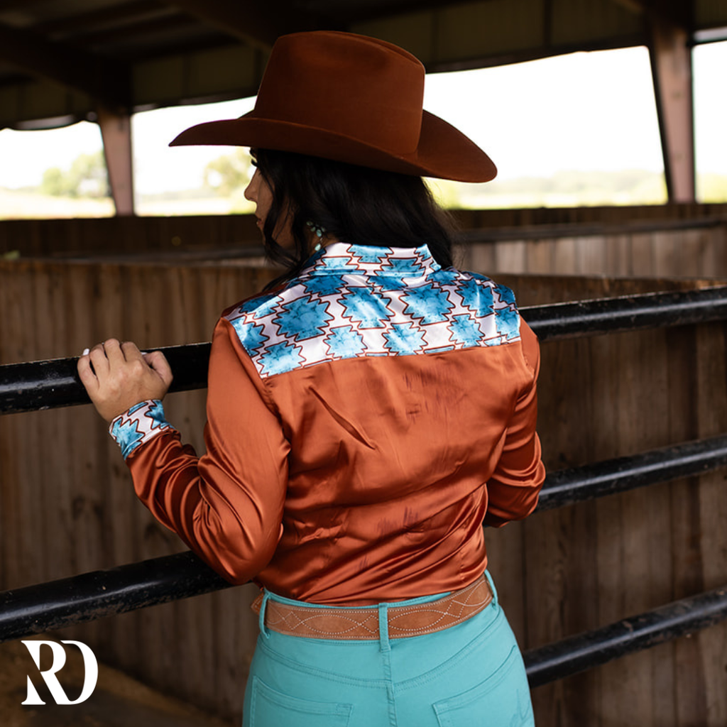 Amber Aztec Satin Performance Rodeo Shirt — view 2