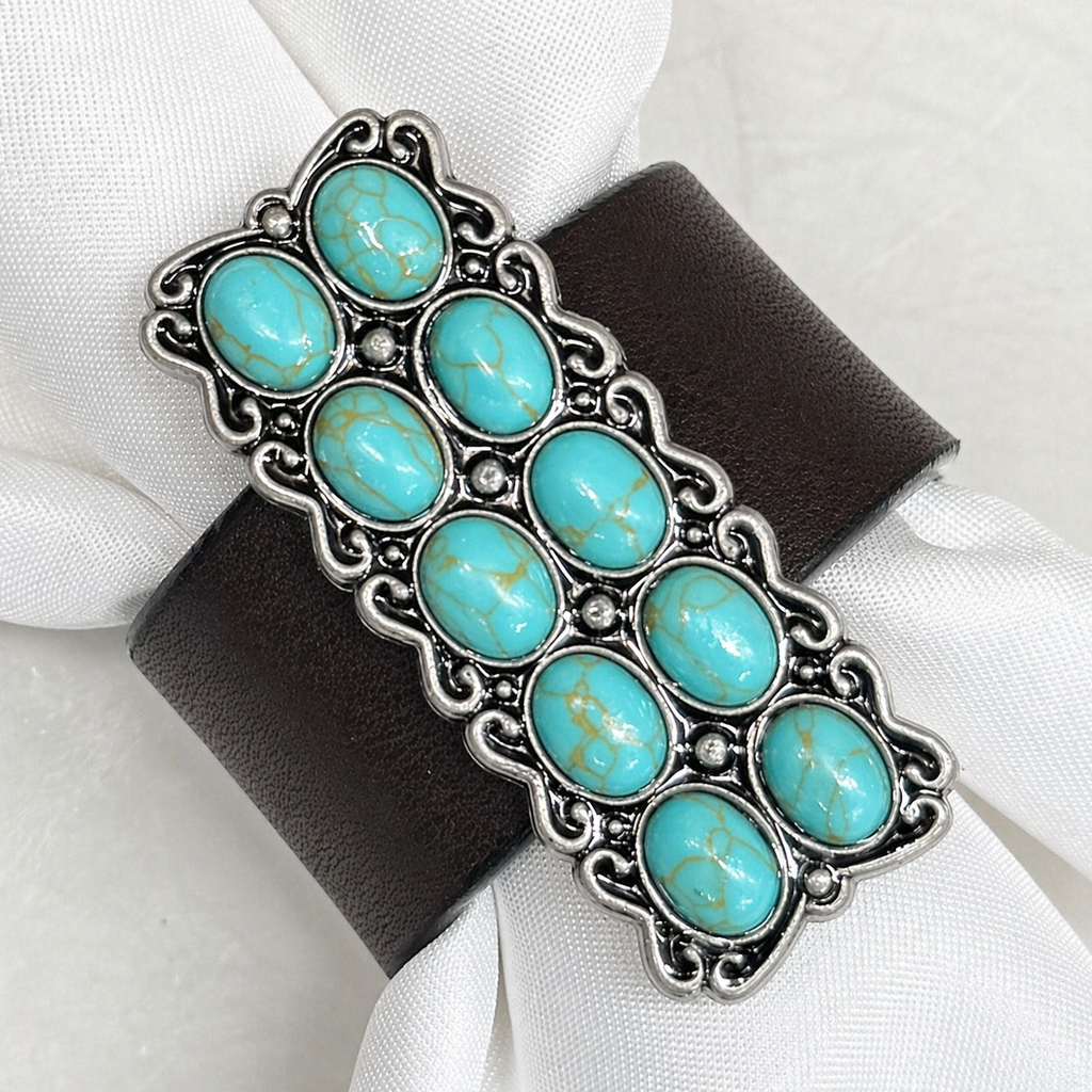 Antique Silver Rectangle Turquoise Western Concho #CNR108 — view 2