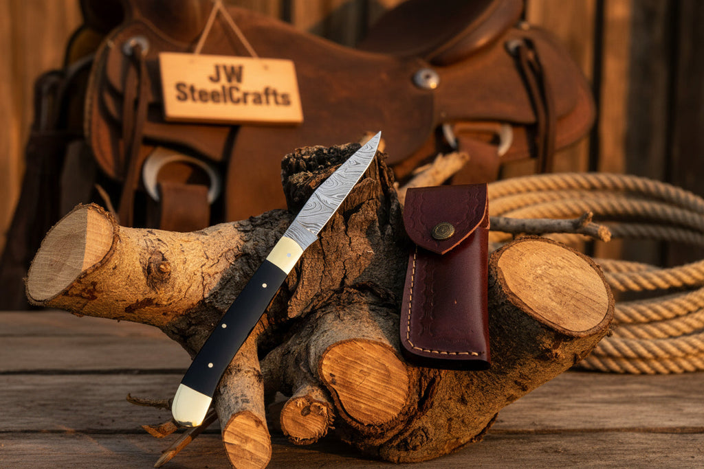Executive Slipjoint Damascus Folder with Black Resin Handle