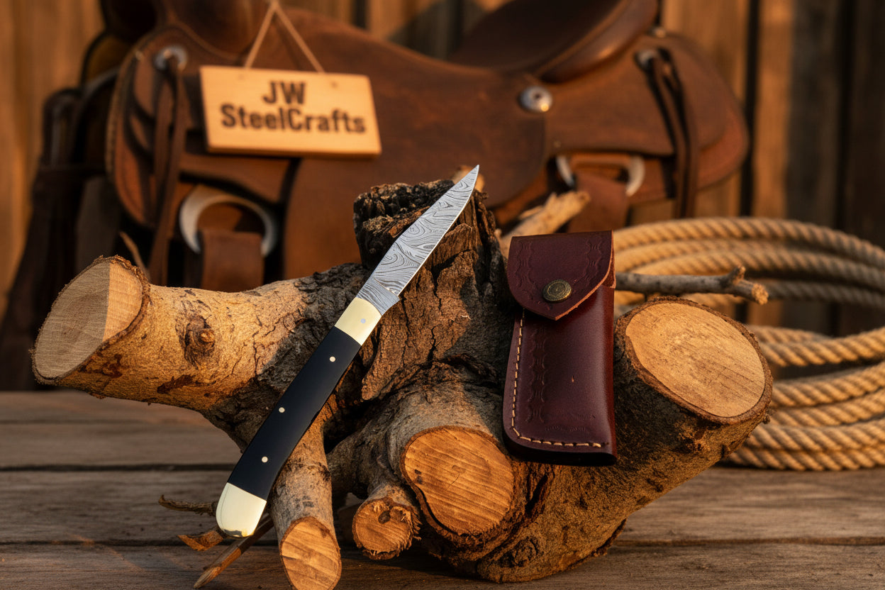 Executive Slipjoint Damascus Folder with Black Resin Handle