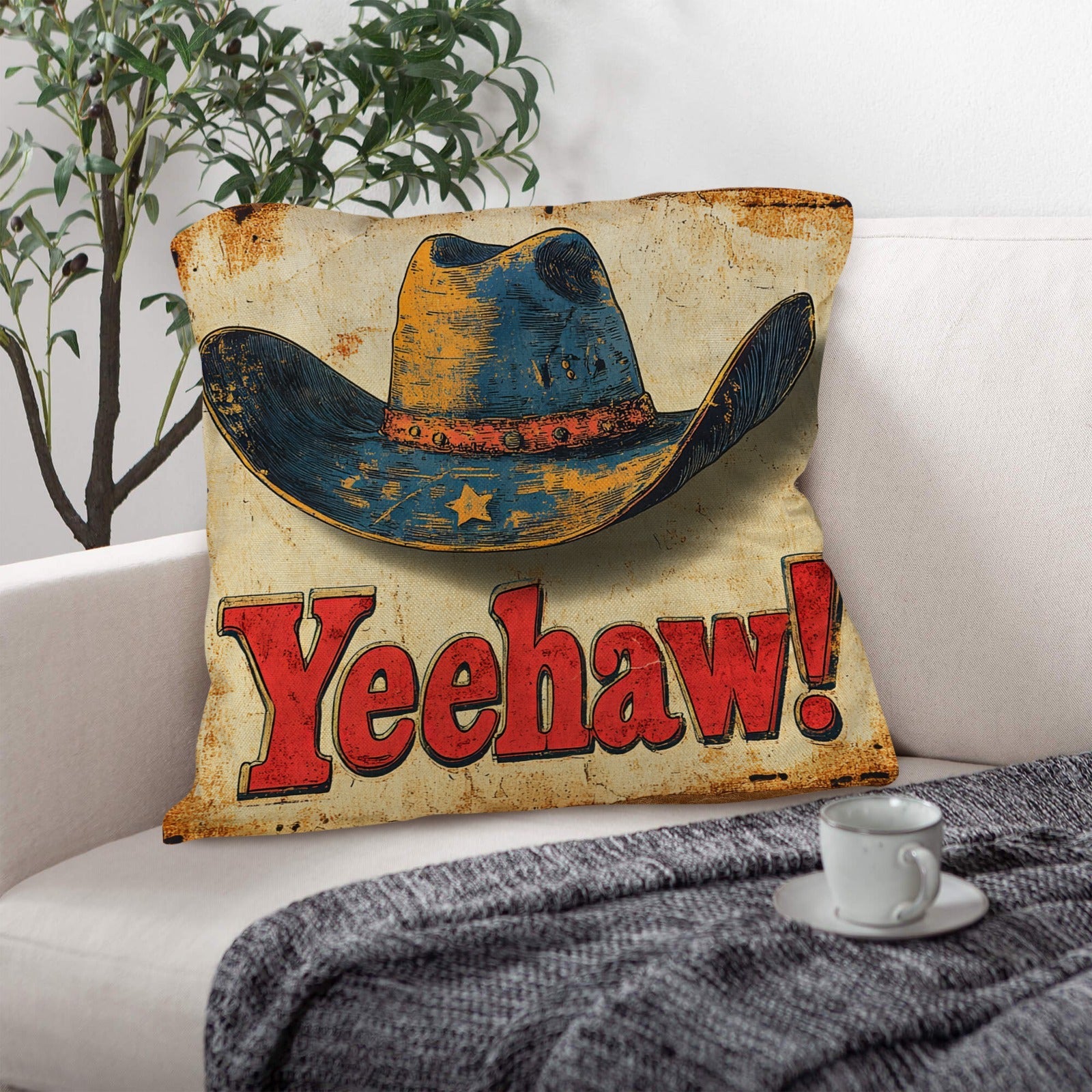 Baha Ranch Vintage Western Yeehaw Throw Pillow Case 18 x 18 Made in America by Baha Ranch Western Wear