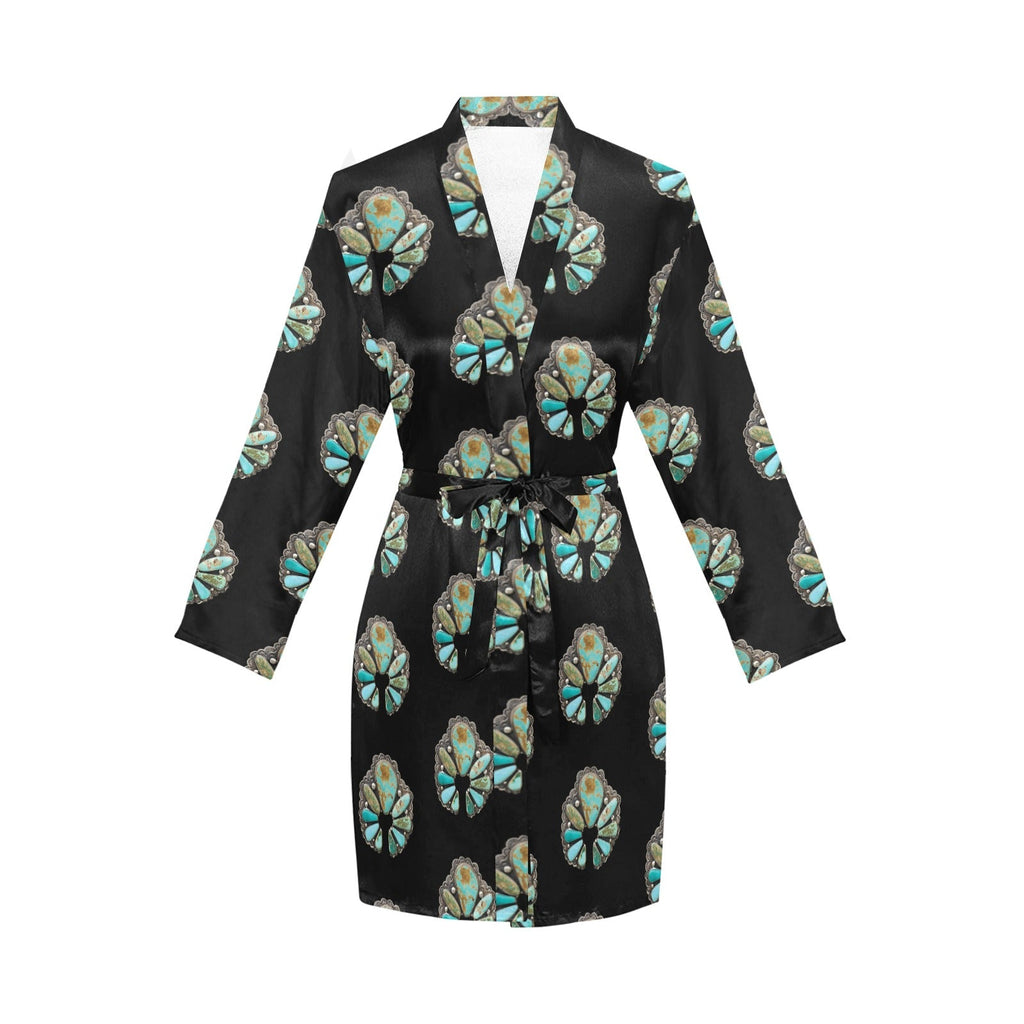 Baha Ranch Turquoise Naja Women's Long Sleeve Belted Satin Feel Dressing Lounge Robe by Baha Ranch Western Wear - product...