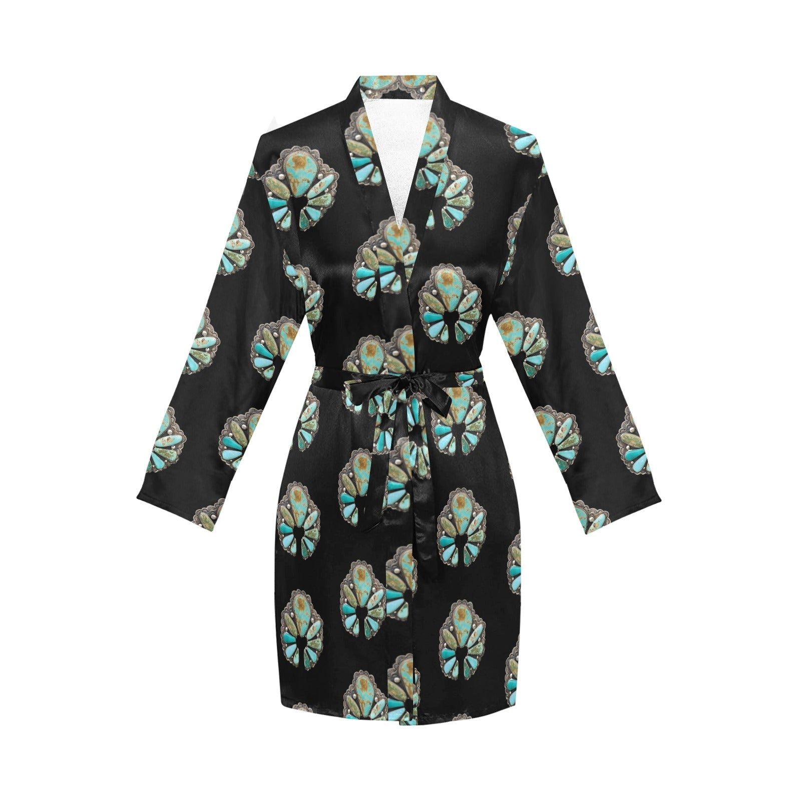 Baha Ranch Turquoise Naja Women's Long Sleeve Belted Satin Feel Dressing Lounge Robe by Baha Ranch Western Wear - product...