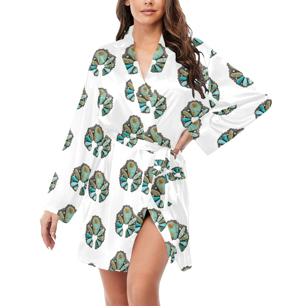 Baha Ranch Turquoise Naja Women's Long Sleeve Belted Satin Feel Dressing Lounge Robe by Baha Ranch Western Wear