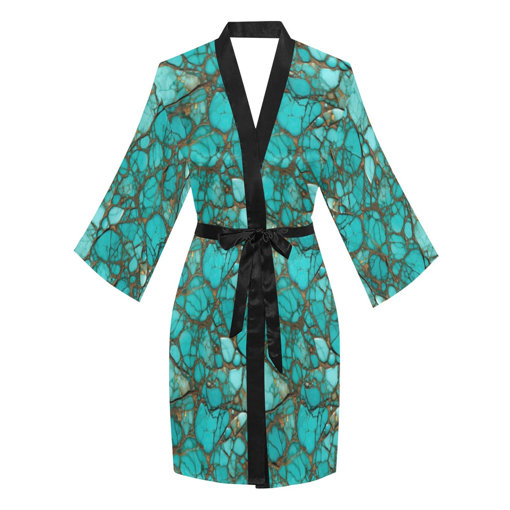 Baha Ranch All Turquoise Satin Kimono Sleeve Robe by Baha Ranch Western Wear - product image 3