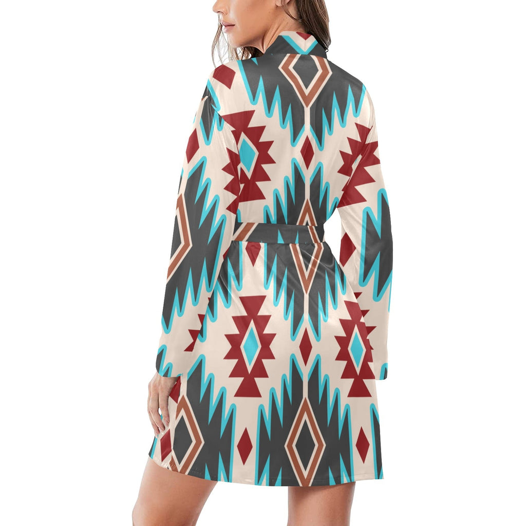 Baha Ranch Turquoise Burgandy Aztec Women's Belted Satin Feel Dressing Lounge Robe by Baha Ranch Western Wear - product...