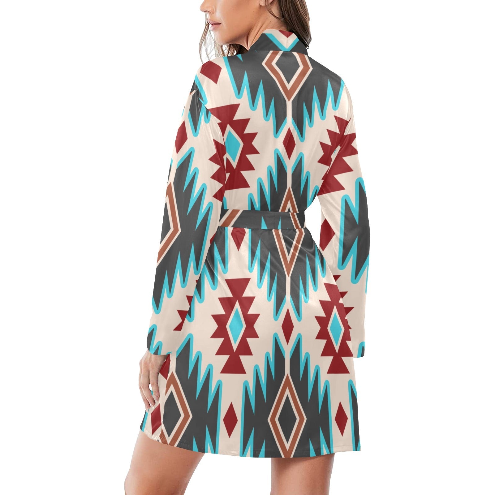 Baha Ranch Turquoise Burgandy Aztec Women's Belted Satin Feel Dressing Lounge Robe by Baha Ranch Western Wear - product...