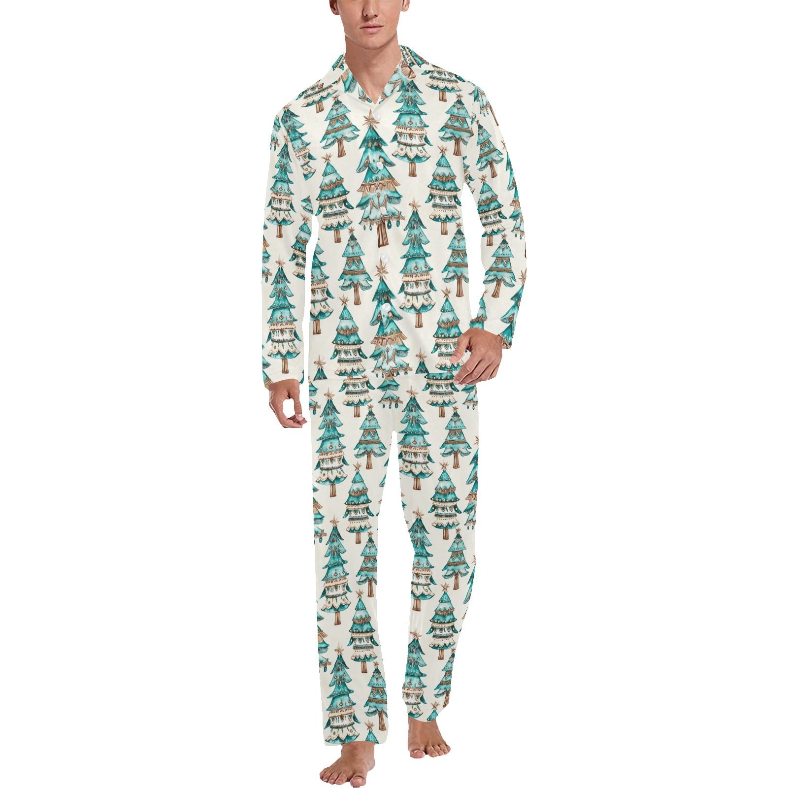 Baha Ranch Turquoise Christmas Trees Men's Western Pajamas by Baha Ranch Western Wear