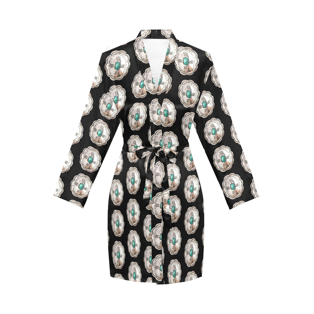 Baha Ranch Silver Concho Women's Long Sleeve Belted Satin Feel Dressing Lounge Robe by Baha Ranch Western Wear - product...
