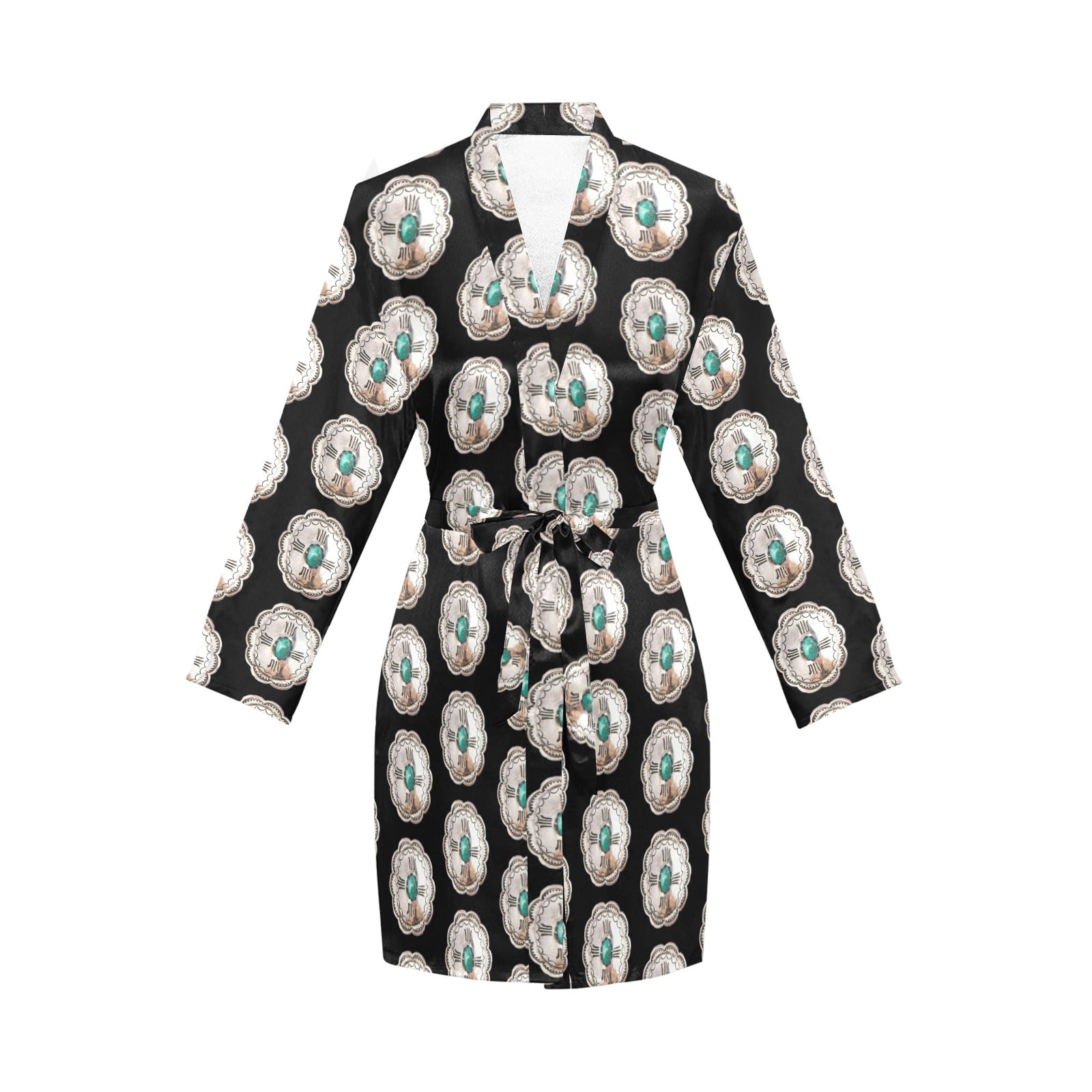 Baha Ranch Silver Concho Women's Long Sleeve Belted Satin Feel Dressing Lounge Robe by Baha Ranch Western Wear - product...