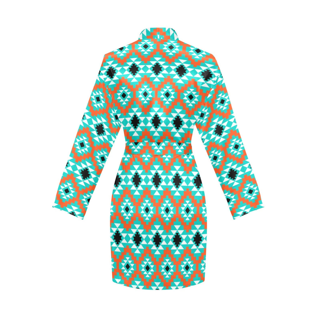 Baha Ranch Aztec Turquoise Orange Women's Belted Satin Feel Dressing Lounge Robe by Baha Ranch Western Wear - product image 4