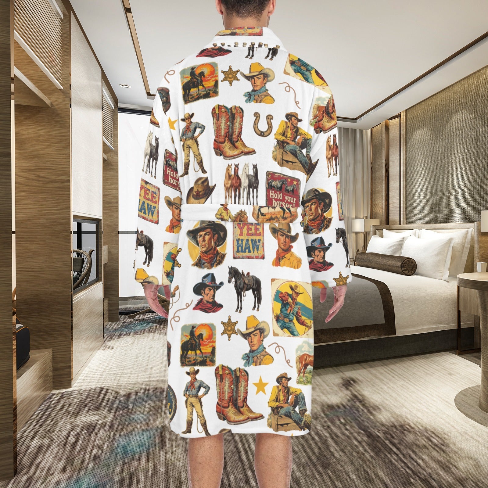 Baha Ranch Cowboy Collage Western Men's Bath Robe by Baha Ranch Western Wear - product image 3