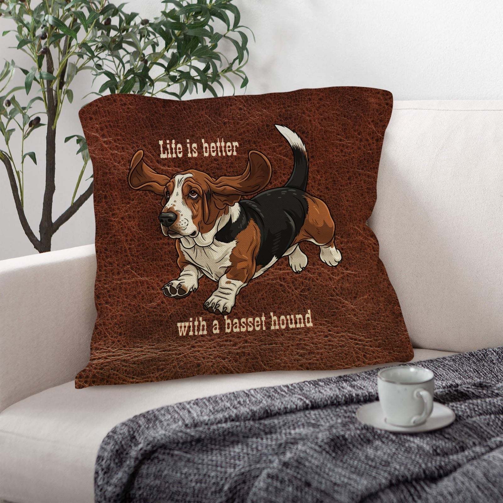 Baha Ranch Basset Hound Life is Better Throw Pillow Case Made in America by Baha Ranch Western Wear