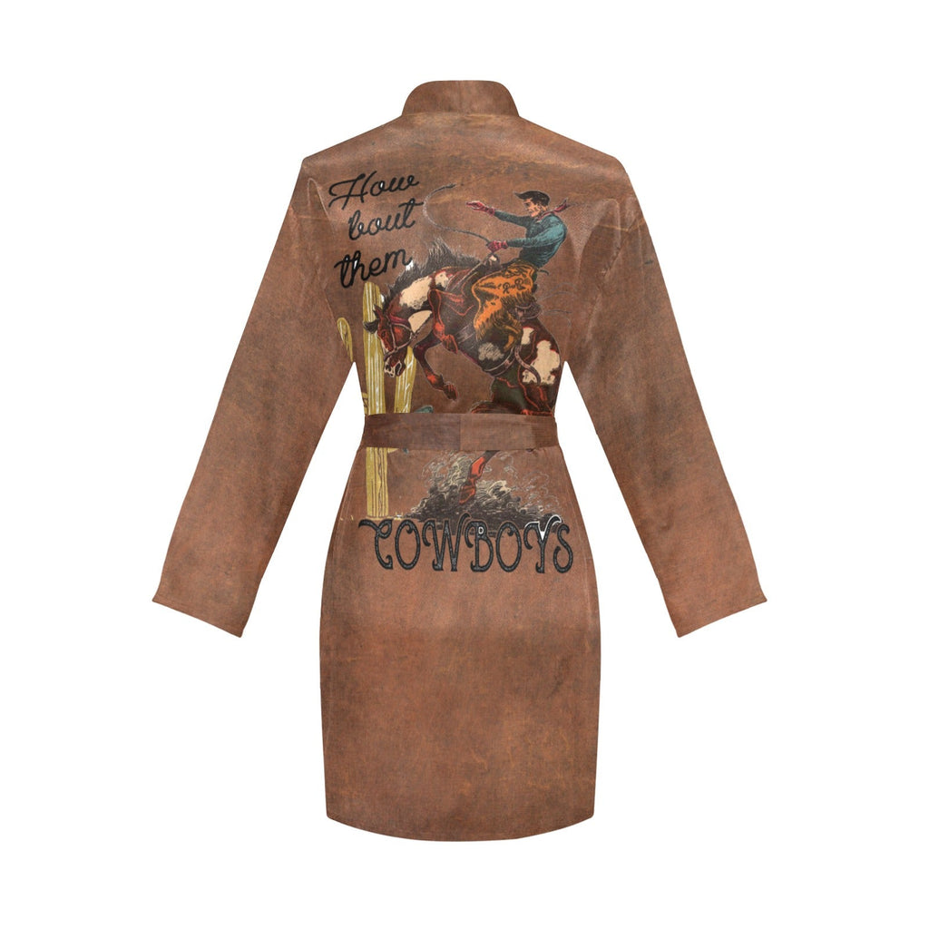 Baha Ranch Them Cowboys Western Women's Long Sleeve Belted Satin Feel Dressing Lounge Robe by Baha Ranch Western Wear