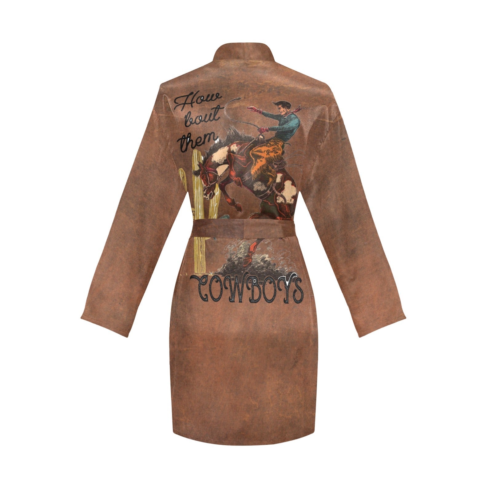 Baha Ranch Them Cowboys Western Women's Long Sleeve Belted Satin Feel Dressing Lounge Robe by Baha Ranch Western Wear