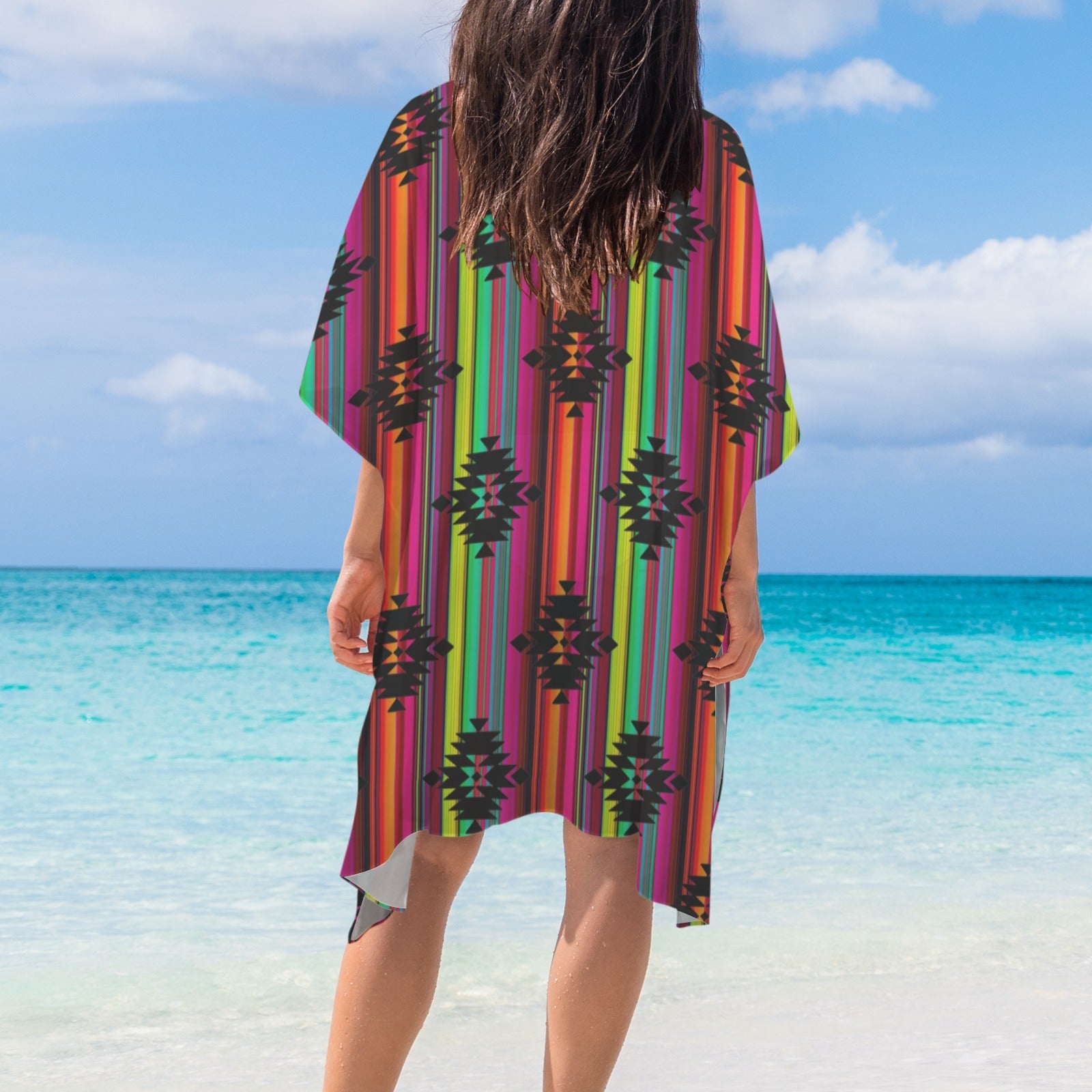Baha Ranch Neon Aztec Duster Kimono Coverup Women's Long Cover Up by Baha Ranch Western Wear