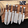 6-Piece High Carbon Steel Kitchen Knife Set with Leather Roll — Olive Wood Handles, Steel Bolsters, 7 to 12 Inc