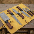 6-Piece Damascus Kitchen Set with Cleaver, Chef, Skinner and Utility Blades, Rosewood and Black Resin Handles