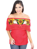 Artisanal Embroidered Blouse 50% Cotton, %50 Polyester Red 601703