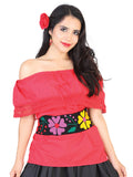 Mexican Artisanal Blouse 50% Cotton, %50 Polyester Red 602094